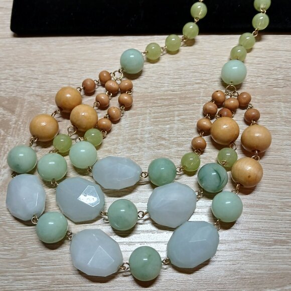 NWT Sonoma Life+Style Chunky Green Blue Beaded Layered Necklace Jewelry #90 - Picture 8 of 9